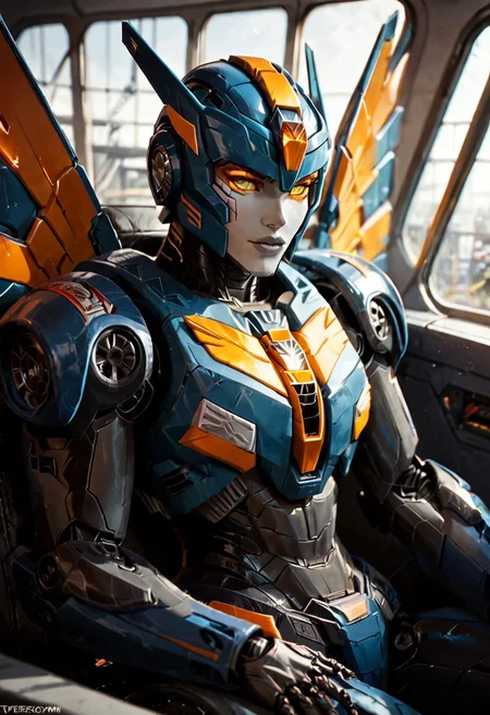 score_9_up, score_8_up, score_7_up,score_6_up, rating_safe, style_comics, transformers g1, transformers, starscream, robot with jet wings, green cockpit in middle of chest, fans on sides of chest, vents on sides of head, blue and green, model pose,