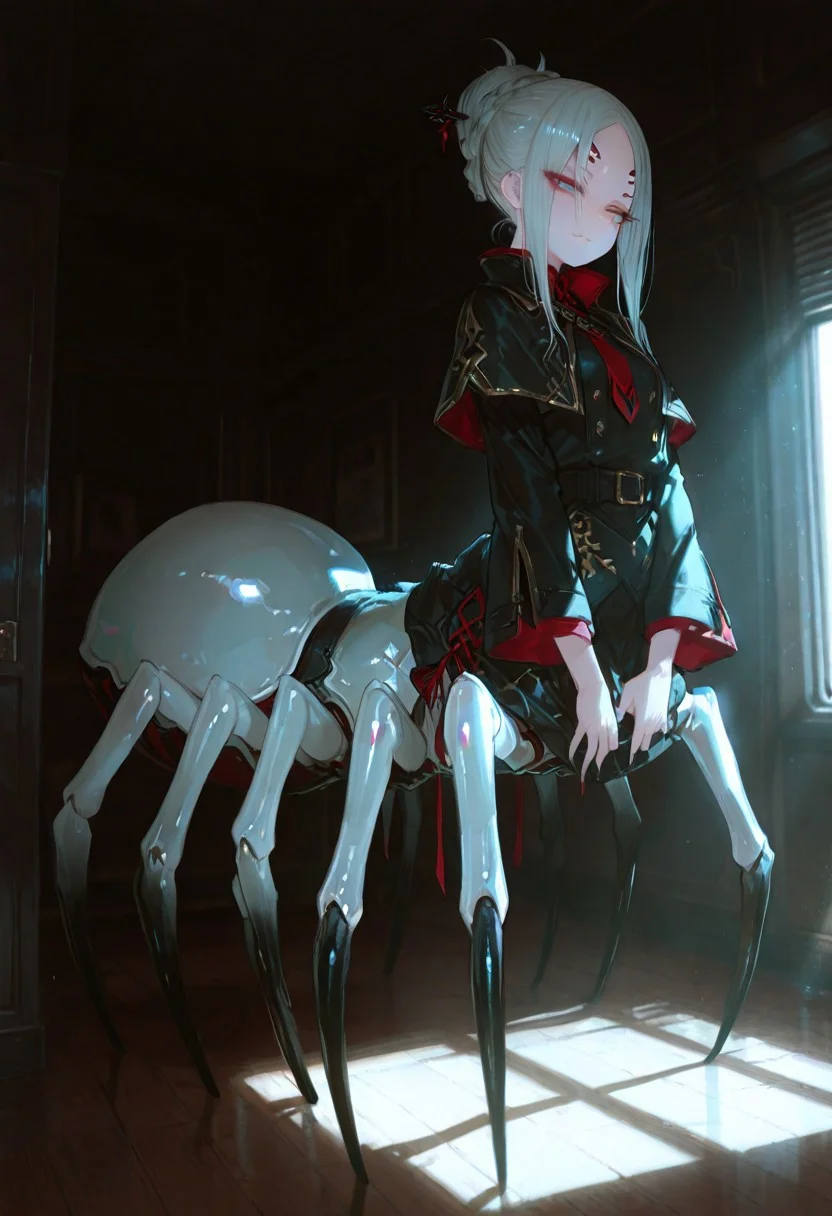 masterpiece, best quality, good quality, newest, highres, absurdres, volumetric lighting,gradient color,
BREAK
raytracing, volumetric lighting, ambient occlusion, girl, masterpiece, best quality, very awa, absurdres,
BREAK
model style,
evil eyes, evil, bullying, sinister,
BREAK
masterpiece,amazing quality,best quality,ultra-detailed,8K,illustration,CG,shiny hair,clear skin,ultra-detailed-eyes, detailed background,cute girl, eyelashes
BREAK
Arachne, taur, spider legs, forehead eyes
