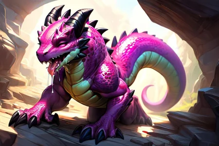 scalie, anthro, ((female)), ((kobold:1.3)), detailed pink scales, detailed dragon scales, intricate scales, detailed face, (big eyes:0.5), claws, open mouth, grin, (fangs:1.3), cute, young, (muscular), athletic, elegant, beautiful, claws, bright eyes, expressive eyes, (chubby:0.4), (plump:0.4), smiling, happy,  celestial being,
(chrome:0.2), shiny skin, (crystal:0.6), (mineral fauna:0.6), light beam, reflective,
((closed eyes)),
all fours, butt, raised tail, spread legs, oviposition, laying wet pink egg, surrounded by wet pink eggs, wet plump labia, wet crotch, wet pussy, peeing,
seen from behind, looking back,
(saliva:1.5), (drooling:1.5), ((sweating)), (wet),
<lora:dragon:0.2>,
<lora:addmoredetails:0.1>,
<lora:Velociraptor_Dino:0.1>,
<lora:deathclaw:0.5>,
<lora:FurryCore:0.7>
by darkgem, by thesecretcave, by qwertdragon,
noon, sunlight, 
on a beach, 
nude,
(ambient light on the body),
Ray tracing, dutch angle, concept art, highly detailed, (hi res), ((masterpiece)), ((best quality)) masterpiece, best quality, masterpiece, best quality, cinematic composition, (masterpiece, best quality, ultra realistic, 4k, (high detail:1.3), sharp focus,