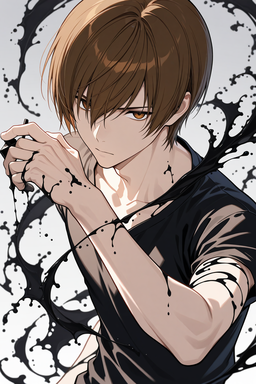 1boy,Light Yagami,Half body,ink,