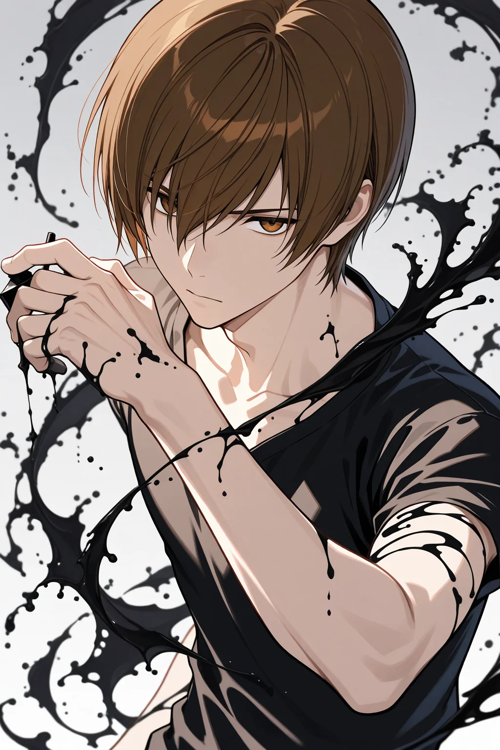 1boy,Light Yagami,Half body,ink,
