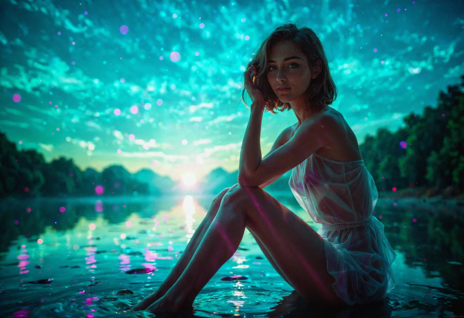 Masterpiece, best quality, amazing quality, sexy woman, sitting, one knee bend, head resting on knee, lookign at viewer, beautiful face,, realistic skin,see-through sarong, side view, shy, smirk, hand in hair, adjusting hair, highly detailed skin, skinny, ((brunette hair)), straight hair, medium hair, outdoors, lake, forest, on the edge of water, whimsical, (fog:1.4), by dawn, girly,
<lora:Kawaii_PastelCore_v1_xxXL:1.2>
<lora:ILXL_Realism_Slider_V.1:1.4>
<lora:RealSkin_xxXL_v1:1.8>
<lora:Toned_XL_v1:1.25>
<lora:Goldie_Rae_v1_PONY:1.75>
<lora:AssXL_v2.2:3>
<lora:Add_Details_v1.2:3>
<lora:puffy_tits_PONY_v1:3.1>
<lora:LUT_slider_xxXL_V1:1.35>
<lora:amateur_style_v1_ILXL:1.2>
<lora:Dramatic Lighting Slider:1.6>