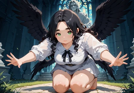 IllusP0s, PonyScores7, source_anime, ah1, IllustriousQual, interesting, exciting, spectacular, wonderful,
BREAK <lora:xl_more_art-full_v1:0.2>, <lora:aesthetic_anime_v1s:0.2>, <lora:EpicF4nta5yXL:0.2>, <lora:detailxl:0.2>, detailxl, <lora:Fant5yP0ny:0.2>, amazing quality, best aesthetic, absurdres, illustration, Volumetric_Lighting, ultra-detailed, very aesthetic, intricate details, best_quality
BREAK ((she stood, a granite statue amidst the swirling chaos, her jaw set, eyes unwavering as she shielded the injured woman with her own body, The air crackled with tension, fear palpable, but her stance radiated an unshakeable calm)),
BREAK Stable_Yogis_PDXL_Positives, AS-Adult, <lora:Complicated fantasy portrait - XL Pony V2.0:0.2>, bad-hands-5, <lora:HDA_Detailer:0.3>, <lora:natsumi_style:0.5>, <lora:by_usakun-pony:0.4>, by usakun, <lora:Akina_Bbw_Style_-_PonyXL:0.2>, AkinBw, ((Freeze Frame shot)),
BREAK 1girl, mature female, (curvy), round-chin, caucasian, <lora:ETO_OC_Illustrius:0.5>, eto_oc, skindentation, (plump), thick thighs, wide hips, busty, voluptuous, <lora:venus body PonyXL:0.3>, <lora:shinyskin2:0.2>, glistening skin, HDA_FatGirlXL,
BREAK ((<lora:SeraphimPonyXL:0.8>, seraphimponyxl, multiple wings, wings)),
BREAK (curly hair), long hair, (black hair:1.4), (parted hair:1.7), messy hair, kinky curls, <lora:hairdetailpxl:0.2>, hairdetailpxl,
BREAK (half green and brown eyes), (colorful eyes), (multicolored eyes), (downturned eyes:1.4), <lora:expressive eyes:0.2>, expressive eyes, <lora:eyedetailpxl:0.2>, eyedetailpxl, <lora:Eyes_High_Definition:0.2>, EyesHD, (round face:1.2), (thick eyebrows:1.3), (plump face), <lora:Round_face:0.2>, lips,
BREAK ((looking at hand expression)), <lora:Expressive_H:0.2>, Expressiveh, <lora:Emotional_Anime_Expressions_PonyXL_Concept:0.2>, emotional, <lora:Best_Facial_Expression_LoRA_PONY:0.2>, looking at viewer, <lora:Detailed expressive EXEV style -XL Pony V1.0:0.2>, FaceDetail,
BREAK (((The dominant human stood in the center of the room, arms wide open as he beckoned the younger men closer, each one approaching cautiously before kneeling at his feet, their murmurs of respect filling the air))), <lora:Background Detailer - SDXL:0.8>, 4k, 8k, Ultra HD, Masterpiece, Best quality, Detailed background, <lora:Add_more_details_V2_XLpony:0.4> full_details,