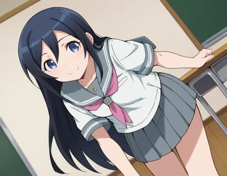 score_9, score_8_up, score_7_up, source_anime,
ayasearagaki, <lora:ayase-aragaki-s2-ponyxl-lora-nochekaiser:1>,
ayase aragaki, long hair, blue eyes, black hair, hair between eyes,
skirt, school uniform, serafuku, shirt, white shirt, grey sailor collar, grey skirt, pleated skirt, neckerchief, pink neckerchief,
indoors, classroom, bent over, smile,
looking at viewer, cowboy shot, solo, dutch angle,