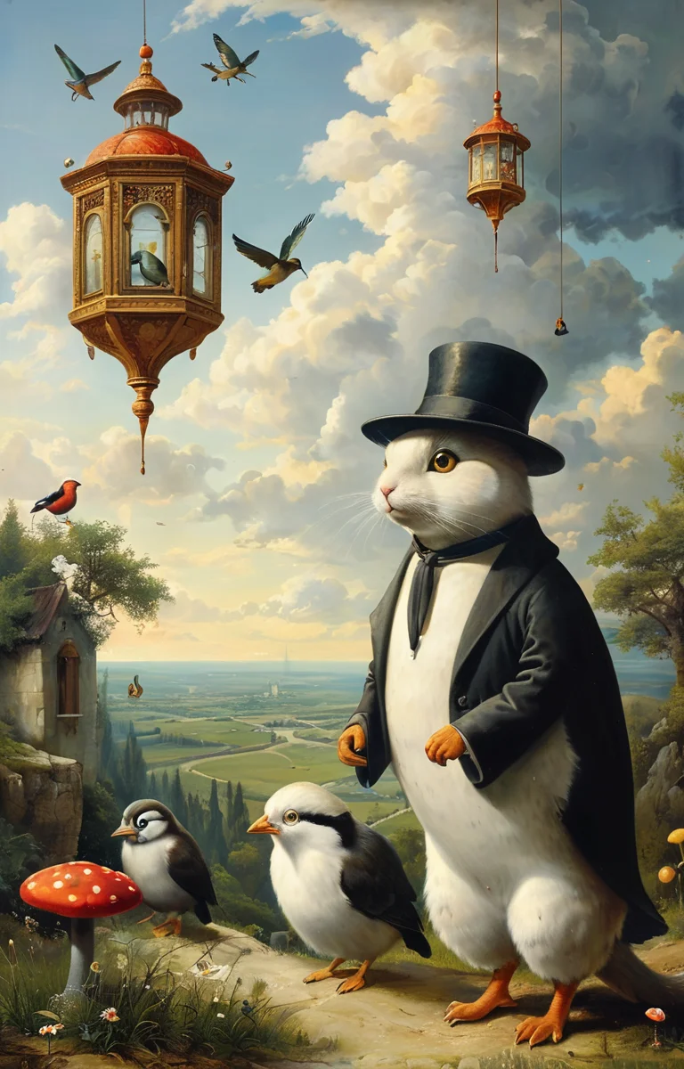 masterpiece,best quality,<lora:tbh328-sdxl:0.6>,illustration,style of magic realism style animals
