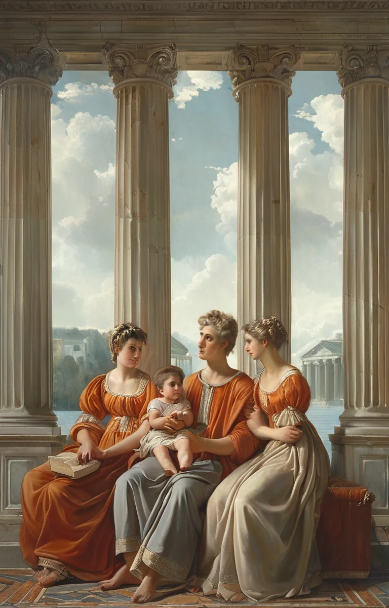 masterpiece,best quality,<lora:tbh355-sdxl:0.6>,illustration,patten of Neoclassicism, portrait of family