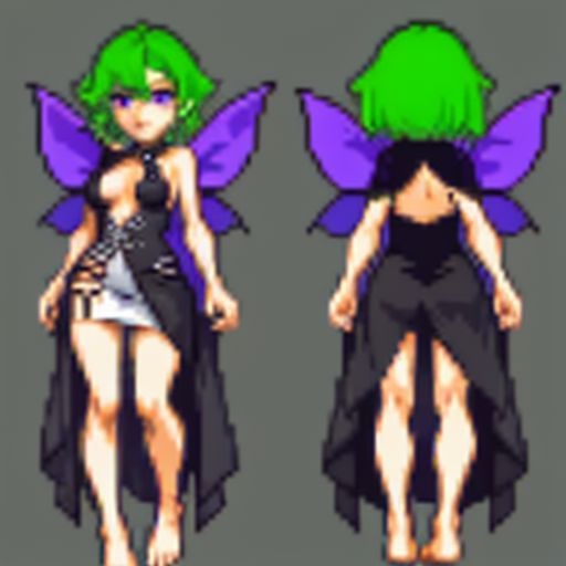 gothic, anime, evil fairy,a short ripped dress, red nails, long light green hair, evil face, fairy, dark fantasy, fairy wings with a poisonous pattern, small boobs,  simples background, purple eyes, barefoots, gbaportrait, model sheet, chara-sheet