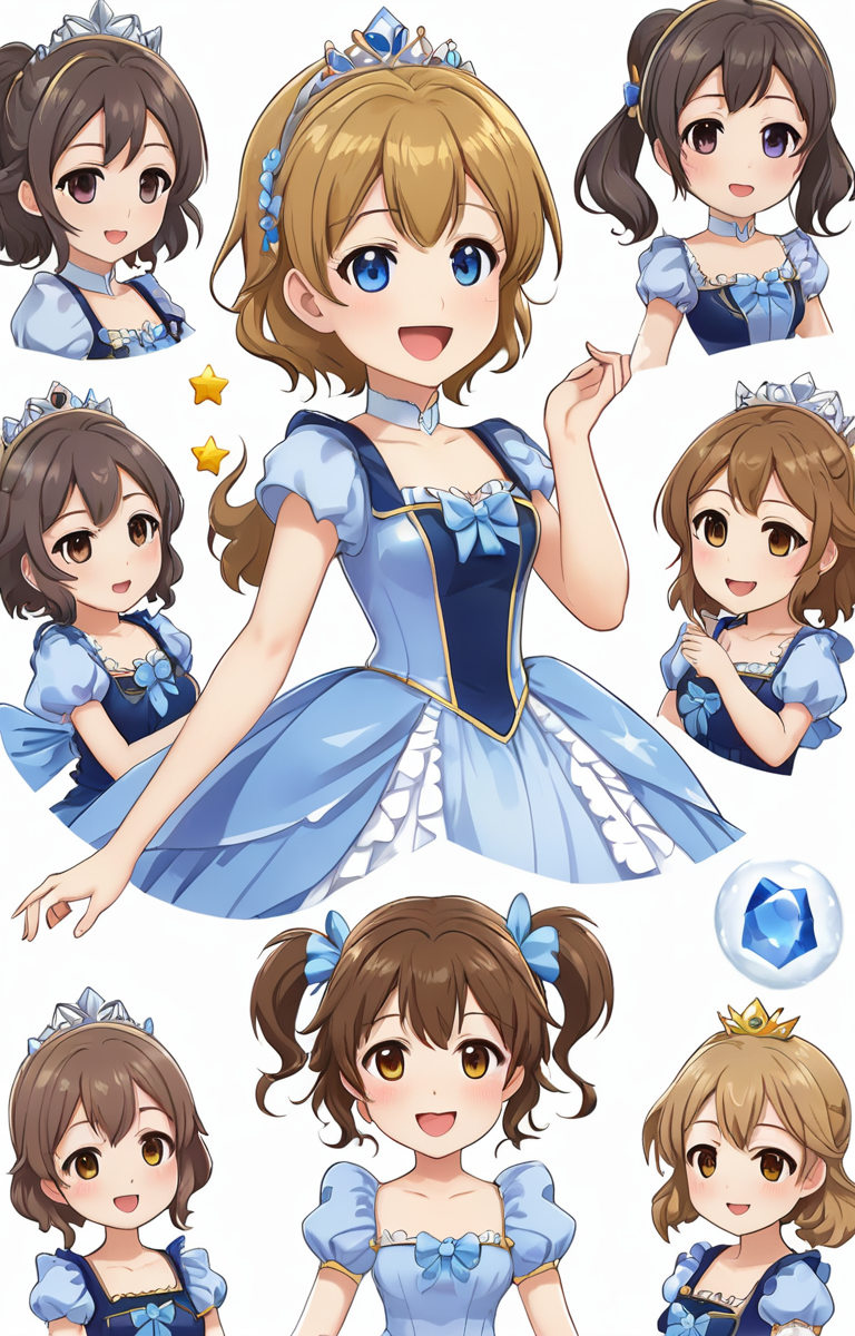 masterpiece,best quality,<lora:tbh374-sdxl:0.6>,illustration,style of emoji,emoji sheet portrait of idolmaster cinderella girls,