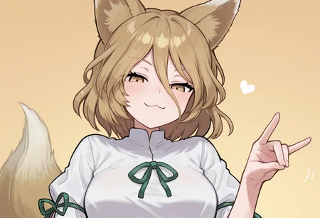 best quality, hires, thick outlines, thick outlines,
kudamaki tsukasa, fox shadow puppet, :3, smug, curvy,