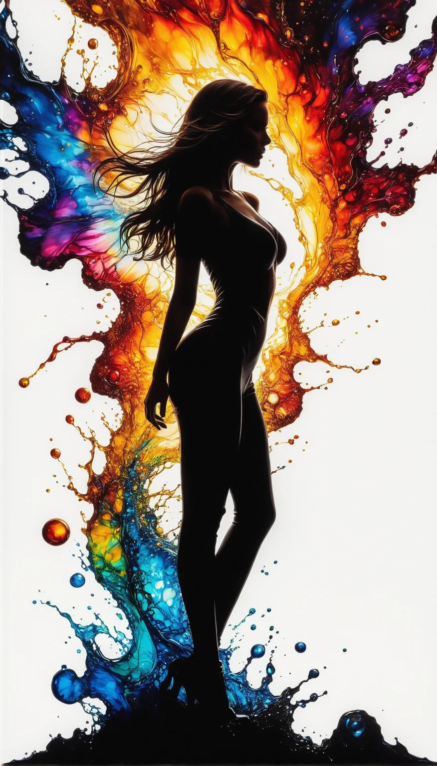 Silhouette Art, hyperrealistic art breathtaking a lineart (vibrant alcohol ink sketch). [magnificent, shiny, intriguing weirdness, ral-oilspill faetastic extravaganza, mystery of darkness, unusual natural aesthetics, glossy]. 
award-winning, professional, highly detailed . extremely high-resolution details, photographic, realism pushed to extreme, fine texture, incredibly lifelike, high contrast, well defined, Silhouette Art. 
 <lora:InkArtXL_1.2:0.4>   <lora:FaeTastic:0.17>  <lora:ral-oilspill:0.1>