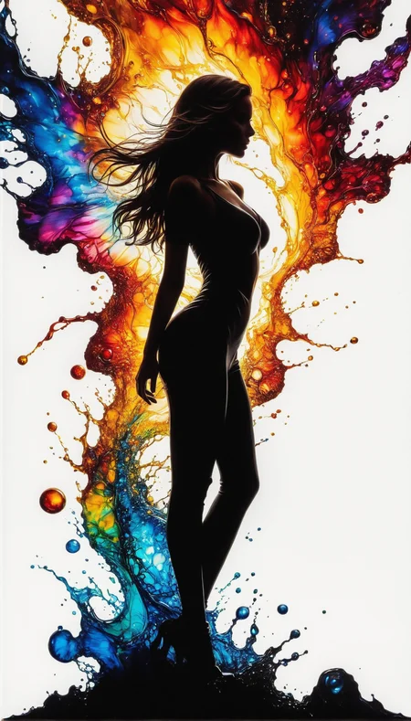 Silhouette Art, hyperrealistic art breathtaking a lineart (vibrant alcohol ink sketch). [magnificent, shiny, intriguing weirdness, ral-oilspill faetastic extravaganza, mystery of darkness, unusual natural aesthetics, glossy]. 
award-winning, professional, highly detailed . extremely high-resolution details, photographic, realism pushed to extreme, fine texture, incredibly lifelike, high contrast, well defined, Silhouette Art. 
 <lora:InkArtXL_1.2:0.4>   <lora:FaeTastic:0.17>  <lora:ral-oilspill:0.1>
