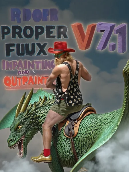 HD high quality cinematic fantasy movie photo of a man from behind, in a side view, wearing a cowboy hat and golden metallic yellow shoes, he is riding atop a massive green dragon outfitted with a sturdy saddle, the dragon left wing on the left side is clse to the foreground, the dragon is soaring through the skies, offers an exhilarating and majestic experience. The's powerful wings create gusts of wind as it glides, its emerald scales shimmering under the sunlight, while the saddle ensures a secure and comfortable seat for the rider. Letters are floating on the air wih text information "Proper Fux Inpainting and Ouptainting" and "V7.1"
ðï¸ [Inpainted with Loras]: <lora:Westeros_v3_rank16_bf16-step02485>\.safetensors:[^ ]*<lora:Sony_a7_III>\.safetensors:[^ ]*<lora:flux1-canny-dev-lora>
ð¯<lora:flux\Westeros_v3_rank16_bf16-step02485.safetensors:0.7:0.7>
<lora:flux\Sony_a7_III.safetensors:0.7:0.7>
<lora:syml\lorasym\Flux\flux1-canny-dev-lora.safetensors:0.55:0.55>