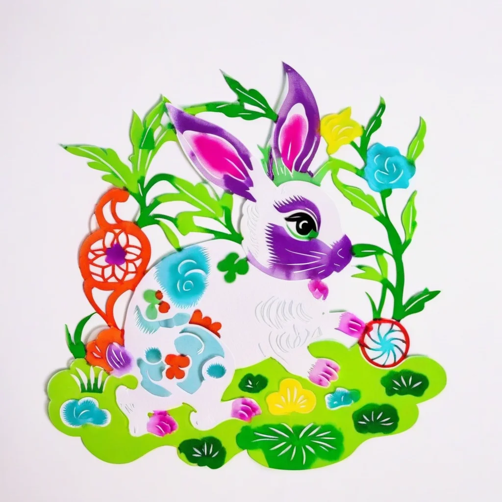 an image of colorful rabbit,grass,solid white background,colorful SP_CN_PPC,paper cutting <lora:0204_paper_cutting-checkpoint-5000:1.0>