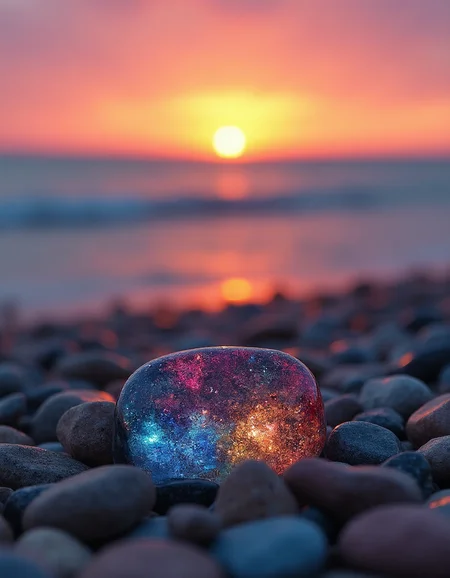 colored square stones beach, cancer on the beach, nature, sea, sunset, art photo