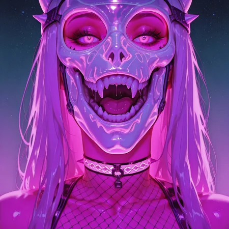 embedding:urn:air:sd1:embedding:civitai:222256@250708, 1girl, up close, face shot, model bombshell, beautiful, sensual, luxurious elegant hot-multi-colored long hair,arm0rpunkv4,fangs,open mouth mask, tight revealing iridescent white see-through metallic fishnet-leotard, glowing iridescent fishnet-gloves and fishnet-choker, neon, futuristic, background and a starry sky, vivid colors, vibrant, hair, surreal images, unreal engine 5, higher resolution textures, 4k graphic resolution,photorealistic,HD32k, colorful,beautiful scenery,, reflection,vivid colors,atb,gd,gh0stly,skeleton, horror (theme),gothic, spikes, fishnet pantyhose, latex,glass mask, see-through,RAR,artist:moriimee,gobo lighting, shadows,g0thic, neon,RAR