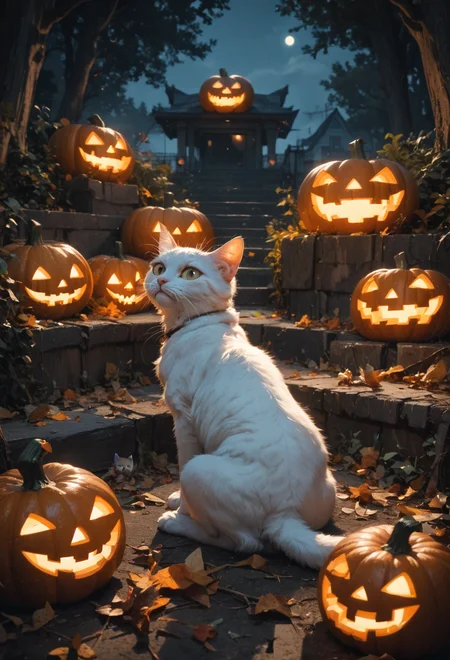 score_9, score_8_up, score_7_up, zPDXL, jack-o-lantern, cat, sitting on the jack-o-lantern, cat with multiple tails, nekomata, from behind <lora:aesthetic_anime_v1s:1.2>  <lora:Fant5yP0ny:0.5>