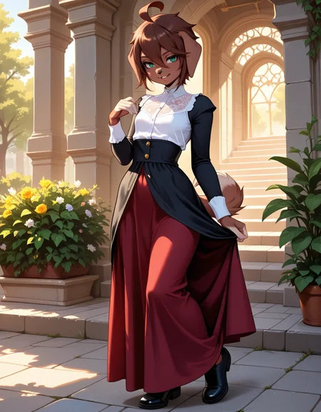 masterpiece, best quality, very aesthetic, absurdres,
outdoors, dressed,
full body, standing, posing,
seductive smile, parted lips, long eyelashes,
<lora:Kess_v01_NAIXL:1>
Kess,1girl,solo,furry,furry female,dog girl,brown hair,short hair,hair between eyes,dog ears,green eyes,snout,animal nose,body fur,brown fur,dog tail,