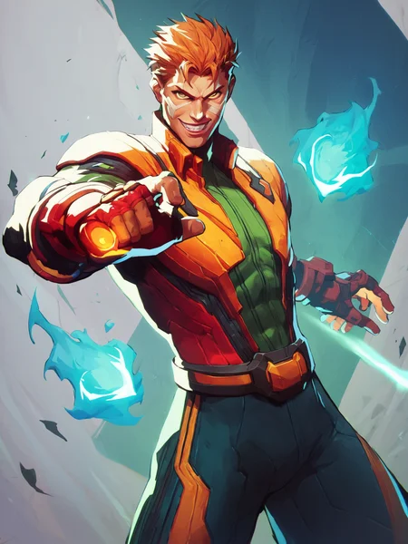 score_9, score_8_up, score_7_up, score_6_up, kurosaki ichigo, fighting stance, looking at viewer, cowboy shot, cowboy shot, smile,
,MarvelRivals, <lora:AMarvelRivals_style:0.85>, cartoon, aura, dutch angle, <lora:HandFixer_pdxl_Incrs_v1:0.35>, handfixer,