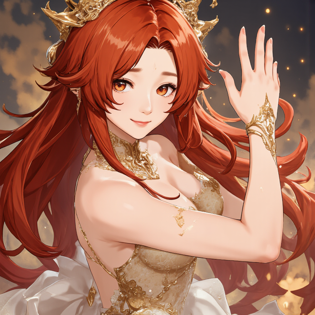 <lora:FLUXHoyoverse_art_style:1> hvstyle,  <lora:Hand v2:1> hand, detailed hand, perfect hand, beautiful androgynous, god Hermaphrodite was fused to beautiful nymph Salmacis. Salmacis was merged with Hermaphrodite, they are mixing them and alone together, transform Hermaphrodite as cute lady androgynious. light red eyes, with long flowing light red hair, white skin, lace and velvet dress, luxury dress, luxury, japan, japaness beautiful face, beautiful legs, light red eyes, upsweep red long hair or short hair, white skin, very happy face, full body, colorful colors, detailed background, daytime vibe, high quality, A digital illustration of anime style, soft anime tones, Atmosphere like Kyoto Animation, luminism, three dimensional effect, luminism, 3d render, octane render, Isometric, awesome full color, delicate and anime character expressions, playful body manipulations, smile, gaze into the camera, Whimsical lighting, Enchanted ambiance, Soft textures, Imaginative artwork, Ethereal glow, Silent Luminescence, Whispering Silent, Iridescent Encounter, dust glittering, vibrant background, (((rule of thirds))), high quality, high detail, high resolution, (bokeh:2), backlight, daytime bright light.