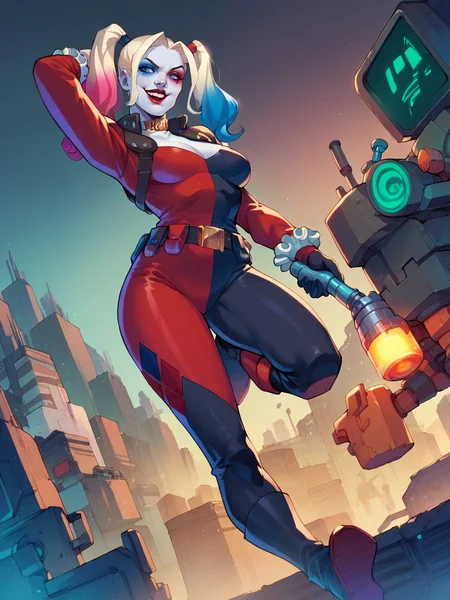 score_9, score_8_up, score_7_up, score_6_up, <lora:jl33XLP:0.8> jl33, 1girl, science fiction, harley quinn,