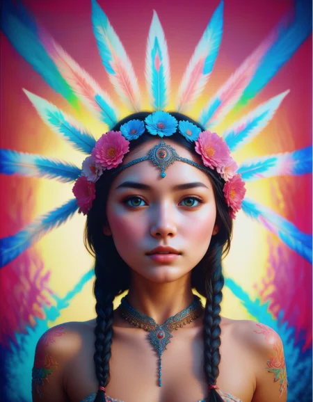 [I Pony:] score_9, score_8_up, score_7_up, score_6_up, score_5_up, score_4_up  Portrait of a cute (native american) woman standing in a powerful pose in a distinctive nature, wyoming landscape, (covered head to toe in colorful:1.10 body paint in patterns evocative of native styles), nude:1.20, inverted triangle face shape, (daintly young woman:1.30), rosy skin, tiny realistic nipples, small areolas, looking down sideways, head tilt, prominent cheekbones, cheeky smile:1.40, glossy skin:1.40, shiny oiled skin:1.40, goosebumps, beautiful eyes --------------------------------------------------------------------- [II SDXL:] Masterpiece:1.20, best quality:1.20, highly detailed raw photo, volumetric lighting, vivid colors, strong darks, accentuated human contours, highly detailed woman, authentic human skin texture, Large format photo, photo taken with a Hasselblad X2D 100C, photo in the style of Marc Lagrange, high gloss photo,(close shot), (analog photography), sharp focus on woman,  Portrait of a cute (native american) woman in a powerful pose in a distinctive nature, wyoming landscape, (covered head to toe in colorful:1.10 body paint in patterns evocative of native styles), nude:1.20, inverted triangle face shape, (daintly young woman:1.30), rosy skin, tiny realistic nipples, small areolas, looking down sideways, head tilt, prominent cheekbones, cheeky smile:1.40, glossy skin:1.40, shiny oiled skin:1.40, goosebumps, beautiful eyes