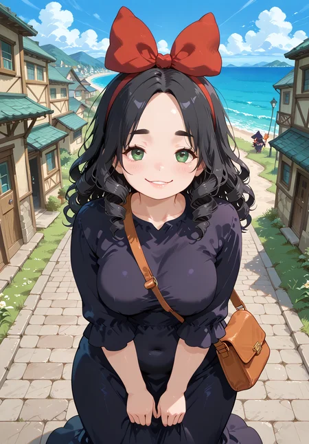 IllusP0s, PonyScores7, source_anime, ah1, IllustriousQual, interesting, exciting, spectacular, wonderful,
BREAK <lora:xl_more_art-full_v1:0.2>, <lora:aesthetic_anime_v1s:0.2>, <lora:EpicF4nta5yXL:0.2>, <lora:detailxl:0.2>, detailxl, <lora:Fant5yP0ny:0.2>, amazing quality, best aesthetic, absurdres, illustration, Volumetric_Lighting, ultra-detailed, very aesthetic, intricate details, best_quality, <lora:Anime_Aesthetic_Wallpaper_StyleIllustriousXL:0.4>, aniwall,
BREAK ((The men around her, once hesitant, found their resolve strengthened by the man's unwavering courage, They rallied to her side, their trust in him unshakable, as they faced the challenge before them with renewed determination)),
BREAK Stable_Yogis_PDXL_Positives, AS-Adult, <lora:Complicated fantasy portrait - XL Pony V2.0:0.2>, bad-hands-5, <lora:HDA_Detailer:0.3>, <lora:natsumi_style:0.5>, <lora:by_usakun-pony:0.4>, by usakun, <lora:Akina_Bbw_Style_-_PonyXL:0.2>, AkinBw, ((golden ratio)),
BREAK 1girl, mature female, (curvy), round-chin, caucasian, <lora:ETO_OC_Illustrius:0.5>, eto_oc, skindentation, (plump), thick thighs, wide hips, busty, voluptuous, <lora:venus body PonyXL:0.3>, <lora:shinyskin2:0.2>, glistening skin, HDA_FatGirlXL, round ass, large breasts,
BREAK ((<lora:witch-kiki-cosplay-ponyxl-lora-nochekaiser:0.8>, witch kiki cosplay, kiki (majo no takkyuubin) (cosplay), bag, black dress, bow, bow hairband, cosplay dress, hairband, long dress, red bow, red hairband, shoulder bag, sleeves past elbows)),
BREAK (curly hair), long hair, (black hair:1.4), (parted hair:1.7), messy hair, kinky curls, <lora:hairdetailpxl:0.2>, hairdetailpxl,
BREAK (half green and brown eyes), (colorful eyes), (multicolored eyes), (downturned eyes:1.4), <lora:expressive eyes:0.2>, expressive eyes, <lora:eyedetailpxl:0.2>, eyedetailpxl, <lora:Eyes_High_Definition:0.2>, EyesHD, (round face:1.2), (thick eyebrows:1.3), (plump face), <lora:Round_face:0.2>, lips,
BREAK ((smirk expression)), <lora:Expressive_H:0.2>, Expressiveh, <lora:Emotional_Anime_Expressions_PonyXL_Concept:0.2>, emotional, <lora:Best_Facial_Expression_LoRA_PONY:0.2>, looking at viewer, <lora:Detailed expressive EXEV style -XL Pony V1.0:0.2>, FaceDetail, <lora:Best_Facial_Expression_Helper_XTREME_ILLU:0.4>, kaogei,
BREAK (((A picturesque coastal village with narrow streets, colorful houses, and the sound of waves crashing on the shore))), <lora:Background Detailer - SDXL:0.8>, 4k, 8k, Ultra HD, Masterpiece, Best quality, Detailed background, <lora:Add_more_details_V2_XLpony:0.4>, full_details, <lora:background-type1:0.4>,