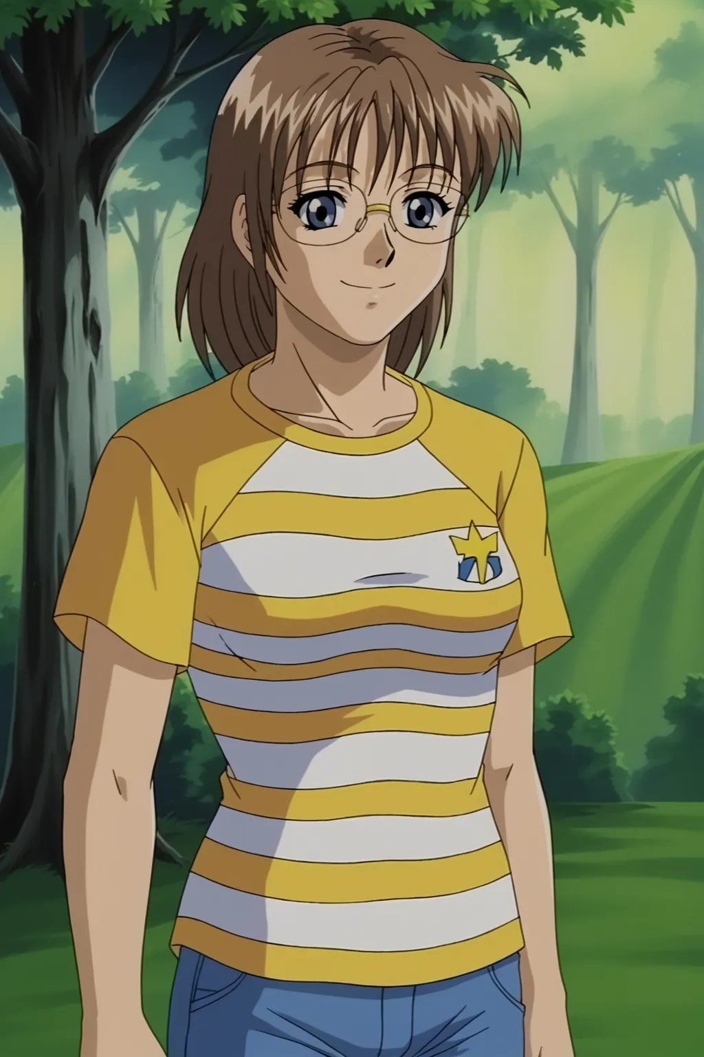 score_9, best, masterpiece, uncensored,
1girl, solo, smile, retro artstyle, 1990s (style),
(LTHRMNUFOWatcher:1.2), striped shirt, pants, rimless eyewear,  long shirt,
<lora:LeathermanUFOWatcher_V2:0.8>​​​