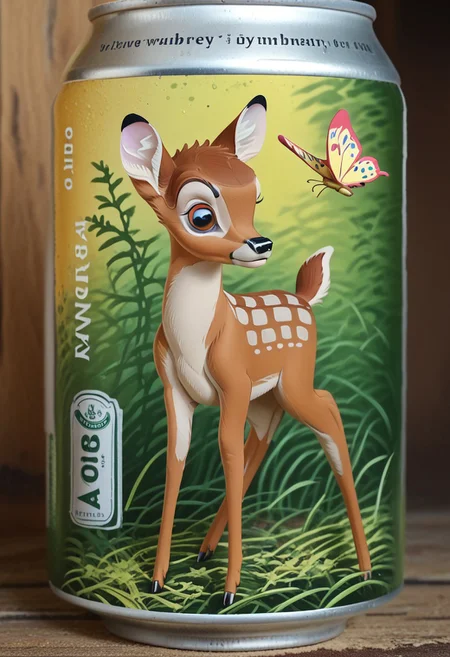 beerlabel, beer can, bambi, young, butterfly, deer, solo
