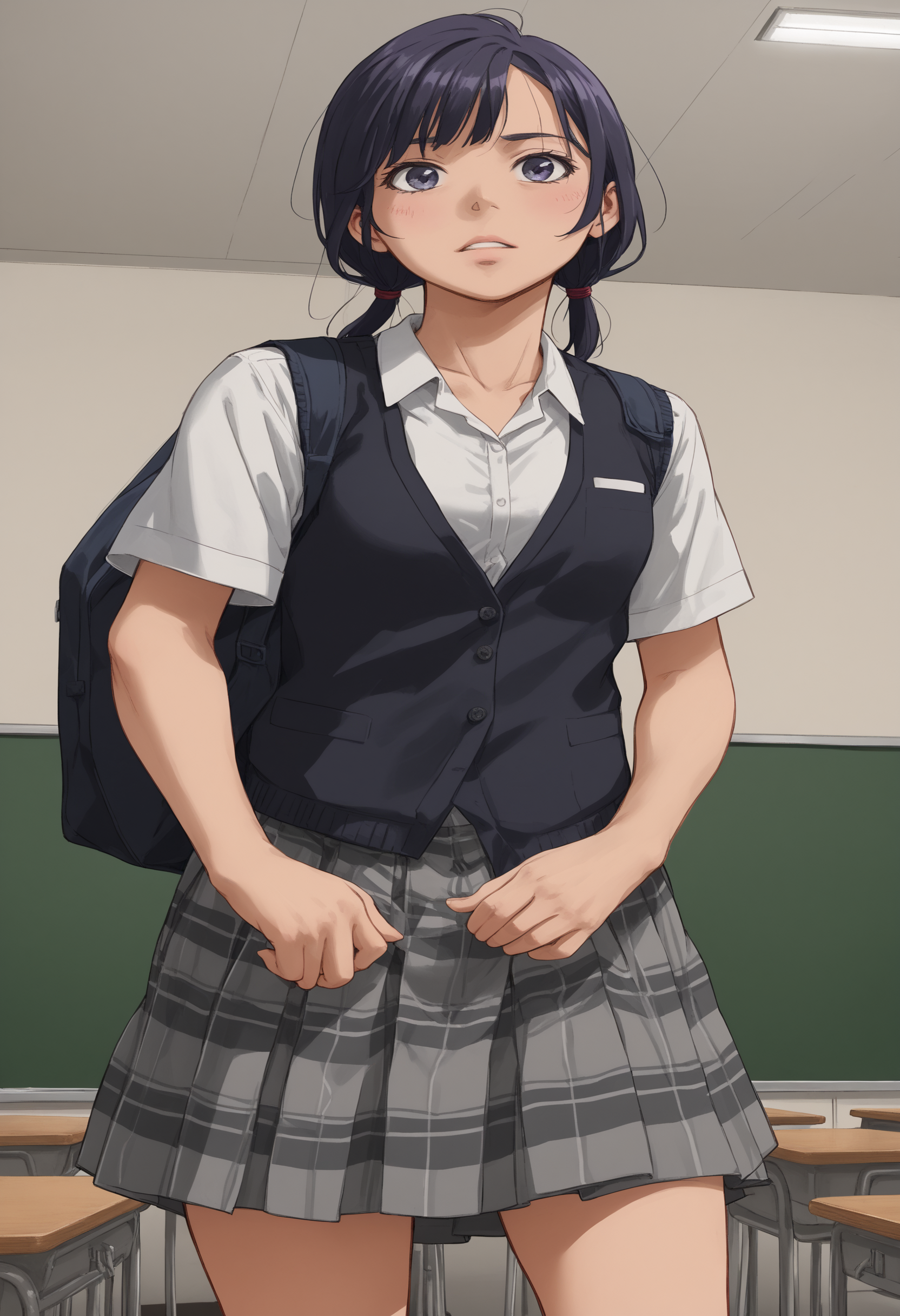 score_9, score_8_up, score_7_up, source_anime, BREAK 1girl, solo, anime screenshot, a woman, skinny, thin, school uniform, <lora:IngoshimaPony:1>