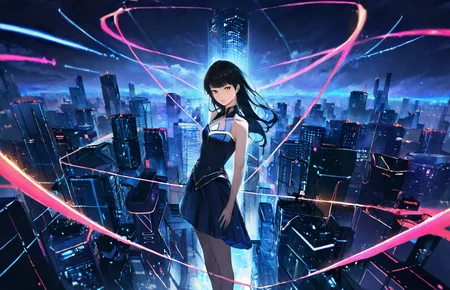 <lora:cwhyberponk1:1>,cwhyberponk1,r0k@p@nk,cwhyberponk0,cwhyberponk,str33tv13w,scenery,city,cityscape,science fiction,city lights,neon lights,realistic,cyberpunk,dark,skyline,, Alice Cullen, (Height, Petite, standing at approximately 4 feet 10 inches:1), (Build, Slim and graceful, with a delicate frame that emphasizes her agility and speed:1), (Hair, Short, spiky, and jet-black hair, styled in a tousled, pixie-like fashion, giving her a playful and unique look:1), (Eyes, Golden or amber-colored eyes, eyes are large and expressive, adding to her charming and mischievous aura:1), (Skin, Pale, alabaster skin that sparkles like diamonds in sunlight, as typical of vampires in the Twilight universe:1),