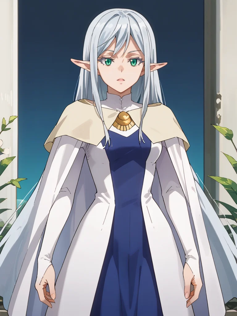 score_9, score_8_up, score_7_up, score_6_up, score_5_up, score_4_up, source_anime, <lora:StS_PonyXL_Detail_Slider_v1.4_iteration_3:3>,cinematic shadow, character focus, detailed skins, soft skins, (cowboy shot:1.4), perfect curvy medium breasts,dynamic pose, <lora:Elmesia_El-Ru_Sarion:1>,elmesia, pointy ears,aqua eyes, bangs,long silver hair,alternate costume, white capelet, long sleeves dress,jewelry,bridal gauntlets, dress