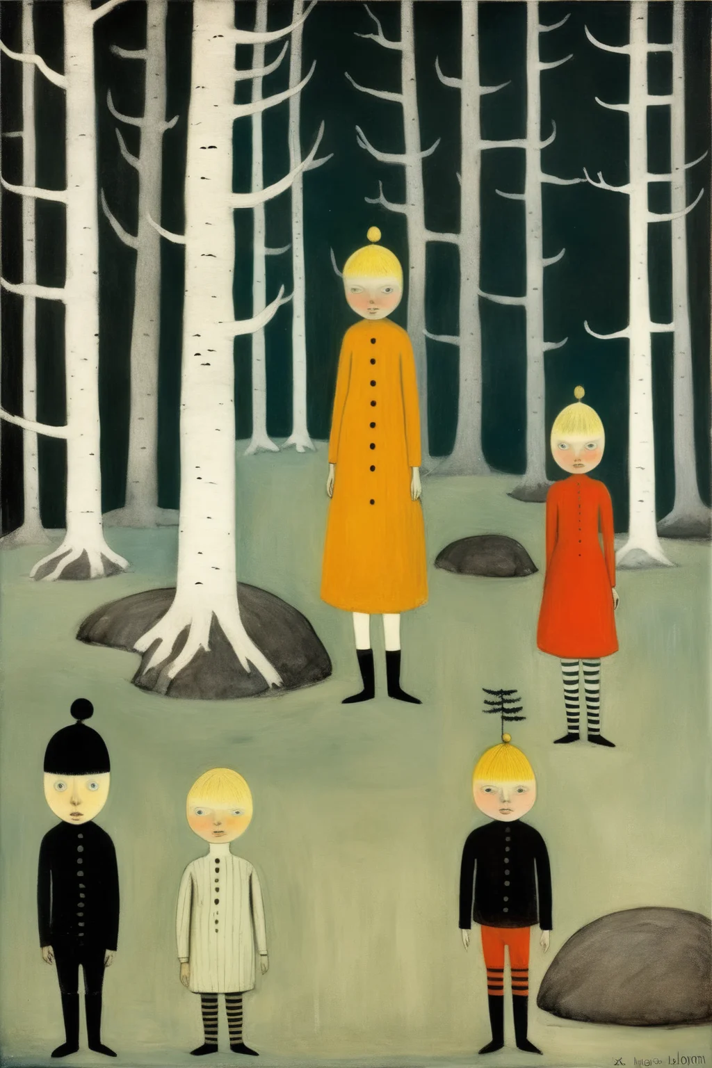 <lora:Tove Jansson Style:1>Tove Jansson Style - Wonderland, in the style of Hugo Simberg and Pekka Halonen and Hjalmar Munsterhjelm