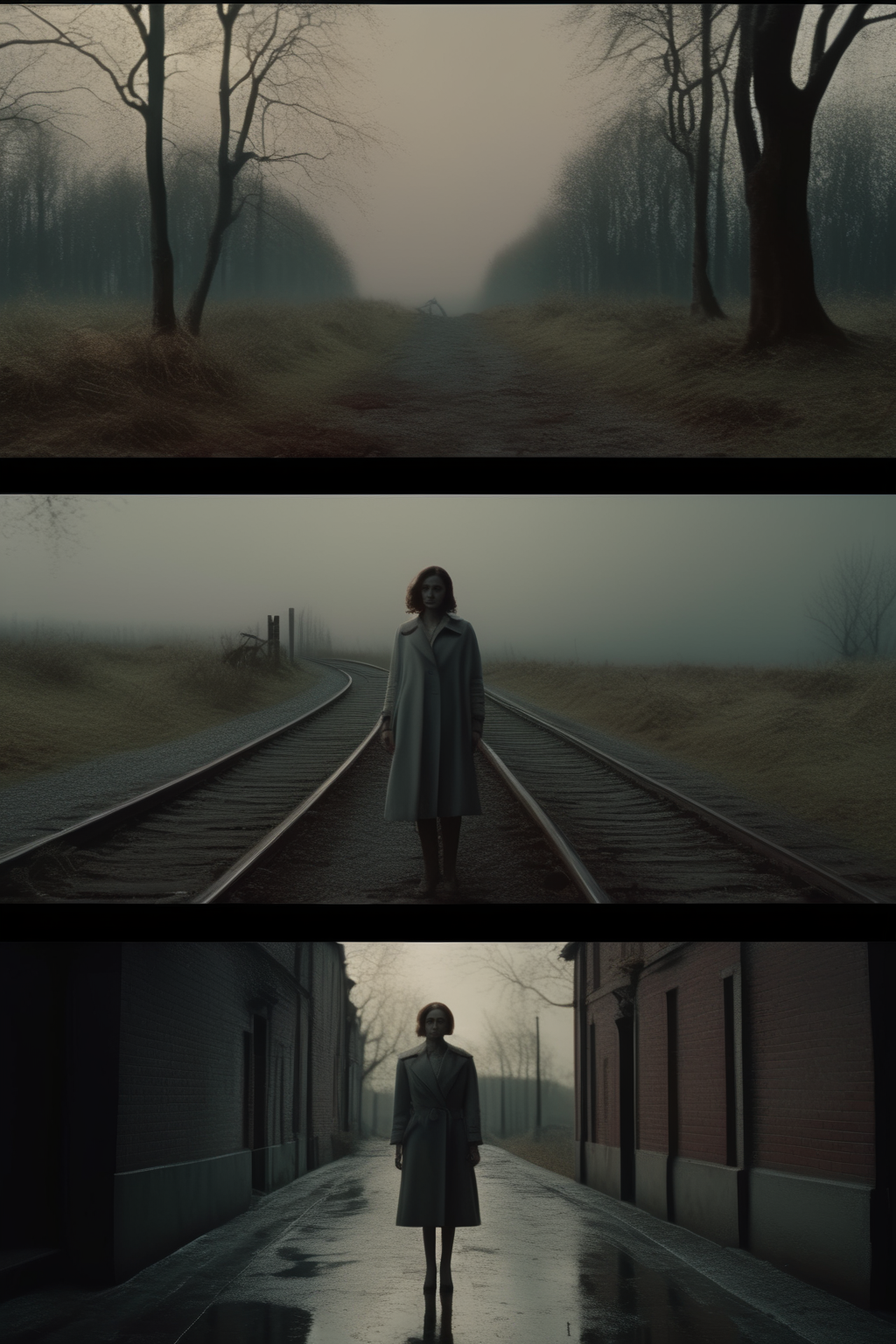 <lora:Director Lars von Trier style:1>Director Lars von Trier style - the end of times, shotshot with leica16mm, atmospheric, dark, melancholic, symbolic, provocative, gritty, experimental, introspective, enigmatic, raw emotion, psychological depth, slow-burning, visceral, stark contrasts, moody, naturalistic, intimate, haunting, unconventional, cinematic poetry, rich textures, chiaroscuro, muted colors, earthy tones, high contrast, diffuse lighting, natural light, minimalistic, deep shadows, evocative compositions, symmetrical framing, visual symbolism, fine details, bold silhouettes, artful, cinematic, striking imagery, textured, layered, rule of thirds, moody, elegant, 2020s, sensory overload, studio lighting, global illumination, soft grey light, intricate details, fashion photography, glowing, shimmering, realistic lighting, ambient occlusion, depth of field, unreal engine 5, dlss, rtx, film grain, soft realistic shadows, highly detailed, 8k, ultra-hd, tilt blur, anti-aliasing, octane render, leading lines, realistic materials, surfaces, reflections, accurate modeling, clean geometry, high bounces, motion blur, color grading, retouching, compositing, lens flares, camera shake, motion blur, 300 DPI, 16-bit, 20 megapixels, accurate lighting setup, hdr lighting, high dynamic range, textured mapping, subsurface scattering