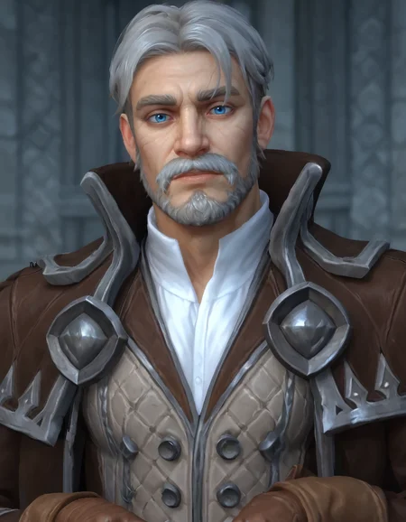 score_9, score_8, score_7_up, detailed background, <lora:realistic_pony:1>
BREAK <lora:Genn_Greymane_-_Pony-000009:0.7>, (genn_g, male, grey hair, blue eyes, mustache, beard, coat, white shirt, brown belt, brown gloves, brown pants, brown boots), close-up, portrait, looking at viewer