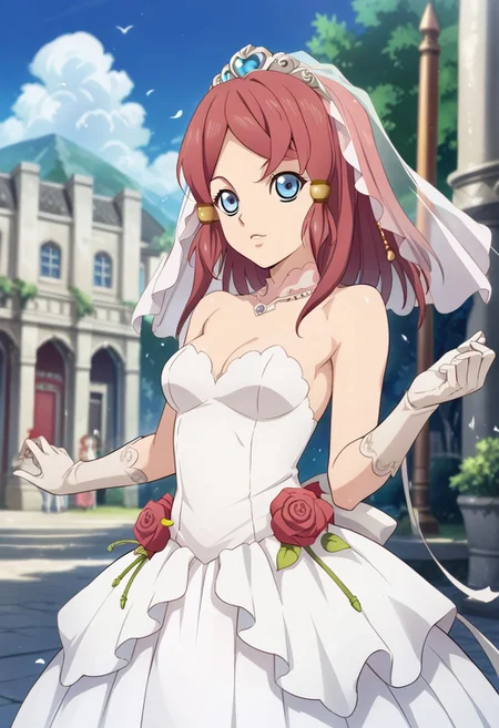 score_9, score_8_up, score_7_up, source_anime, 1girl, BREAK, ROSE (TALES OF ZESTIRIA), wedding dress