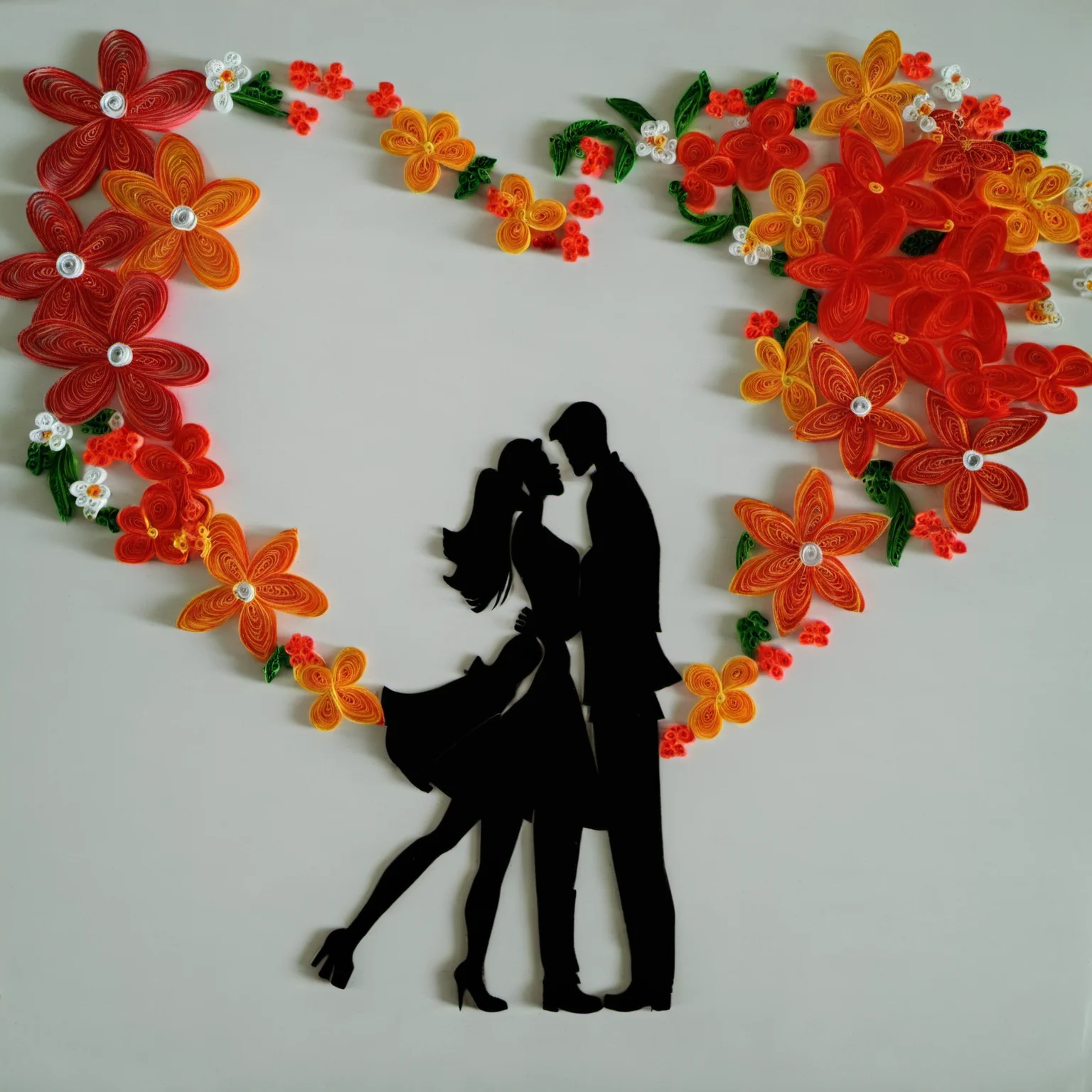 paperart, 1girl, long hair, 1boy, dress, flower, couple, faceless <lora:paperart:1>
