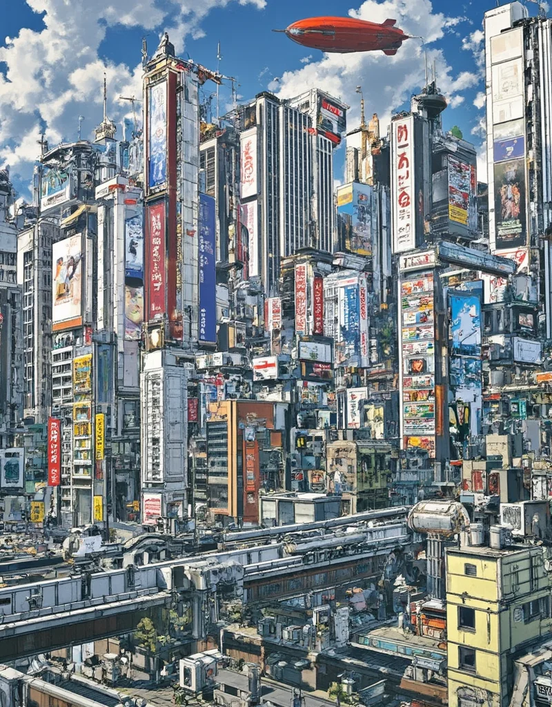 <lora:citybkgv2:1> citybkg, cyberpunk, ambiance, day, clouds, airship, very detailed, design buildings, mega structures, futuristic, side view, high buildings, illuminated, city lights, airship closeuo, billboards on buildings, street, signs, shops, illuminated, kanji, bridges,