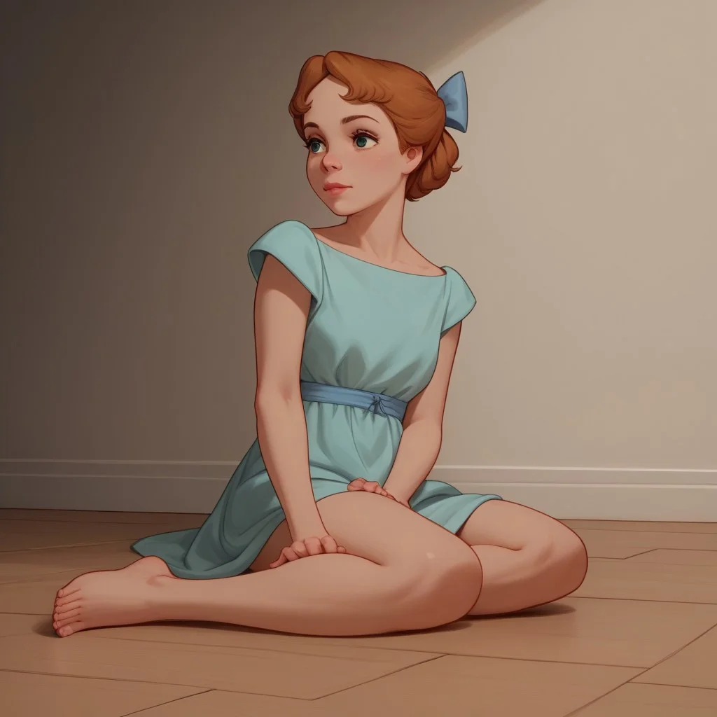 score_9, score_8_up, score_7_up, score_6_up, score_5_up, score_4_up, 1girl, wen_dy, sitting on the floor, barefoot