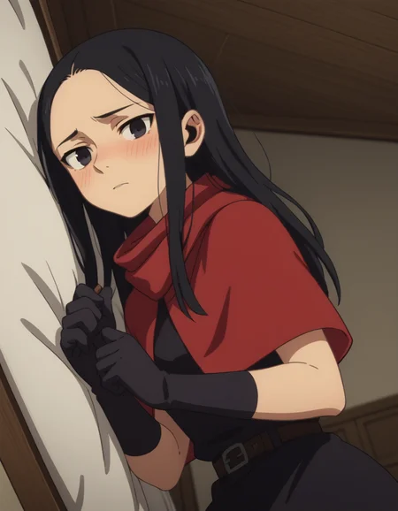 score_9, score_8_up, score_7_up, source_anime,
rinshafana, <lora:rinsha-fana-s1-ponyxl-lora-nochekaiser:1>,
rinsha fana, long hair, black hair, black eyes,
gloves, dress, black gloves, belt, black dress, capelet,
indoors, bed, bed room, on side, blush, drunk,
looking at viewer, solo, cowboy shot, dutch angle,