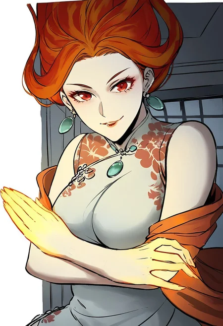 score_9, score_8_up, score_7_up,(very aesthetic:1.2),masterpiece ,high quality,detialed,best quality,perfect anatomy,beautiful detailed eyes
BREAK
looking down,upper body,from below,pov
BREAK
b1f4ngl0ng,red eyes,orange hair,floating hair,seductive smile
BREAK
leaning back,on the wall,crossed arms,fire,yellow hand,fire in hand
BREAK
window,upper floor