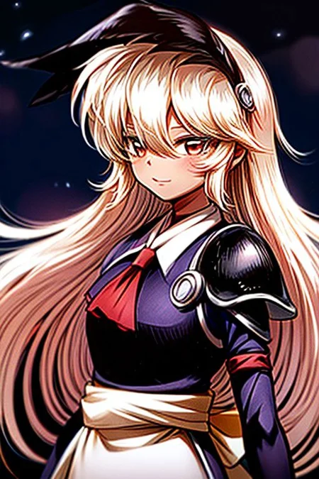 best quality 1girl Setsun4 solo long hair, (night time) forest background black hair very long hair purple eyes multicolored hair armor, small, (fur trim) (medium body),<lora:EMS-179-EMS:0.800000>,<lora:EMS-293862-EMS:0.800000> bow, hair_bow, hair_tubes, red_bow, brown_hair, long_hair, bangs, ascot, frilled_bow, yellow_ascot, blush, smile, hair_between_eyes, athletic, armor, miko, strengthmda, Smiling, happy, helmet