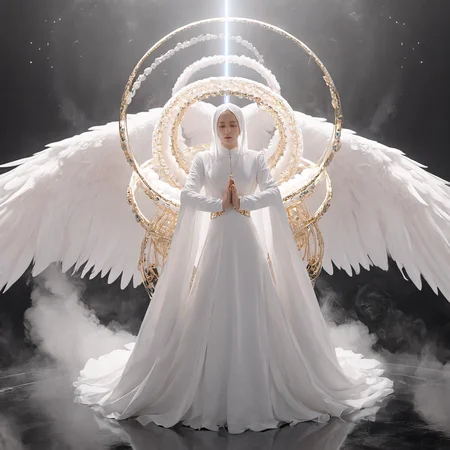 xxmixgirl, seraphins, mystical creature with hundreds of eyes and wings, with the shape of a giant ring, circular hoops around body, massive size, angelical lights <lora:Seraphins1.0-000038:0.8>