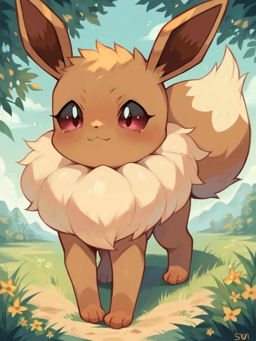 score_9, score_8_up, score_7_up, score_6_up, score_5_up, 1girl, <lora:su1zXLP:1> su1z, eevee, feral