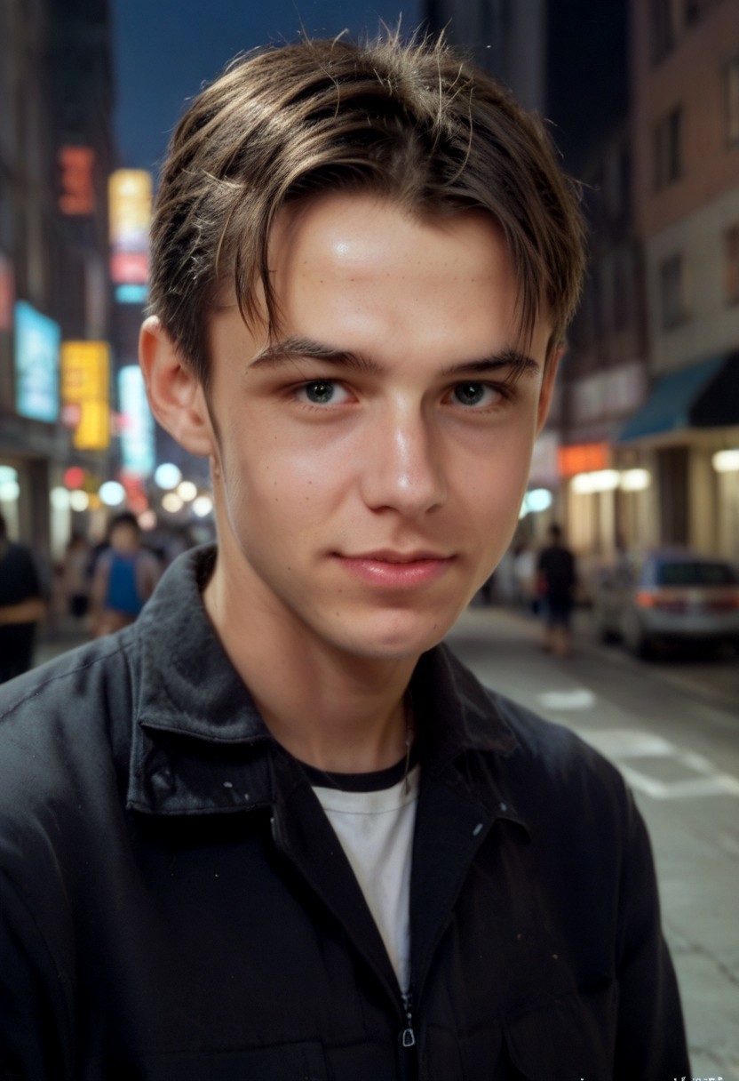 (curi:1.0),score_9, score_8_up, score_7_up,source_anime,25 years old,  semilong hair, blonde, in street, in futuristic new york , 2077s,  neon, night time, cinematiccomposition, HDR, 8k, musculated,beutyfull , clothes style blade runner ,