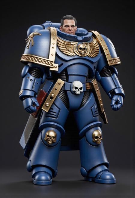 Lt Demetrion Titus, space marine of the Adeptus Astartes Ultramarines chapter, perfect anatomy, error free, perfect hands