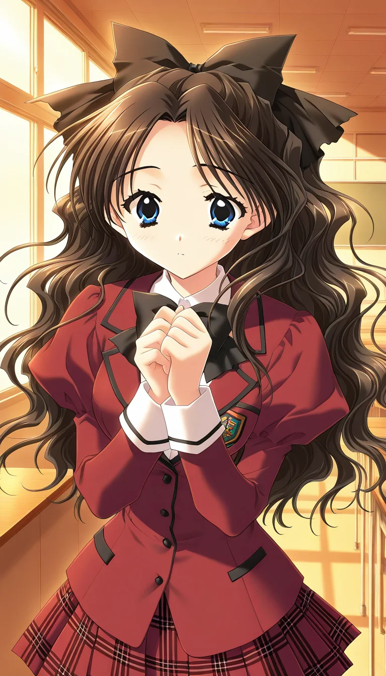 general,highres, ultra-detailed,very aesthetic,best quality ,best hands, BREAK <lora:Shirai_Yuuri_IS:1>ShiraiYuuri, 1girl, long hair, brown hair, blue eyes, hair bow, ribbon, black hair, wavy hair, hair ribbon, breasts,
school uniform, red skirt, black bow, plaid, plaid skirt, long red sleeves, bowtie, pleated skirt, own hands together, jacket, puffy sleeves,
crass room,