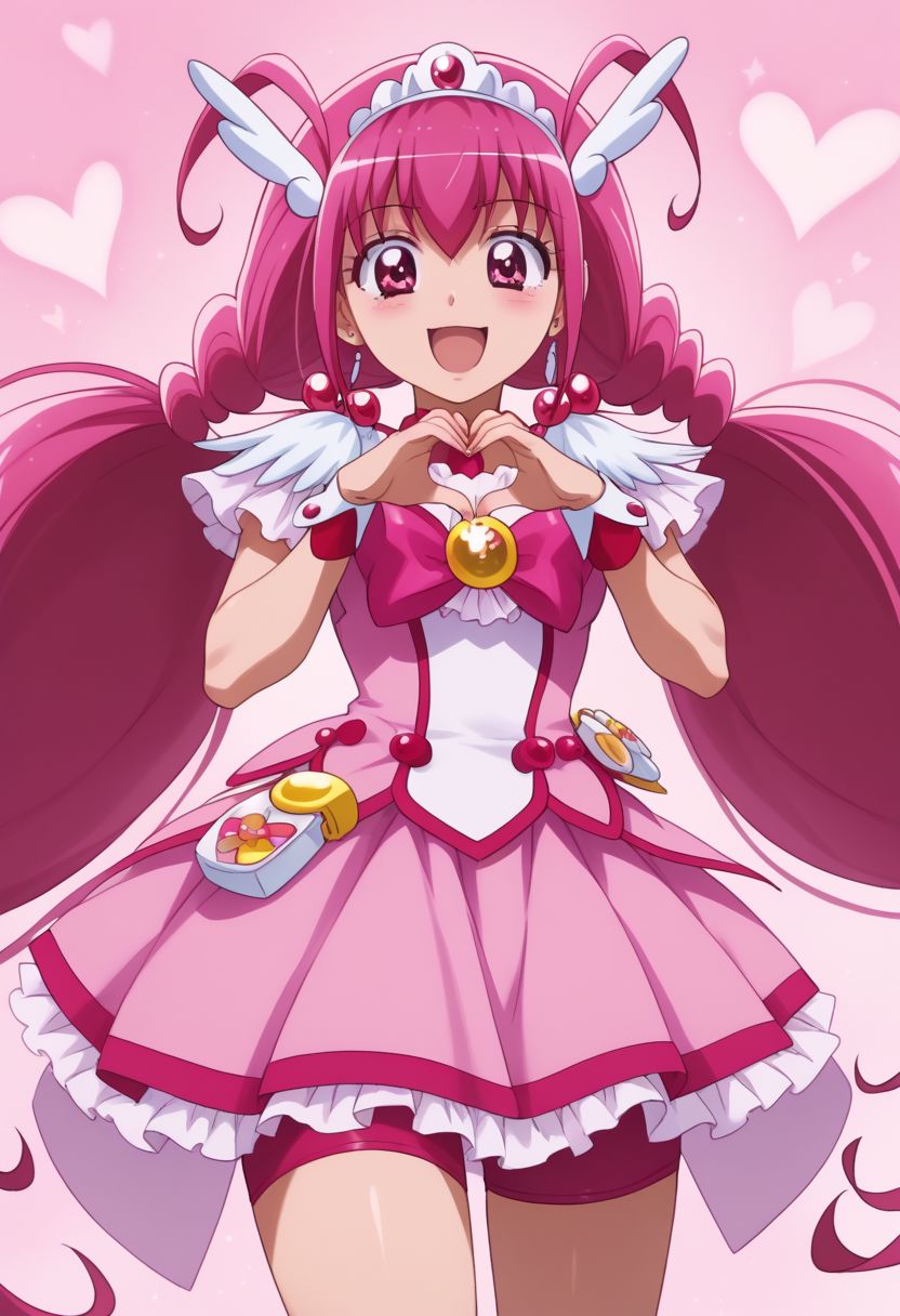 score_9, score_8_up, score_7_up, best quality, masterpiece, source_anime, 
BREAK, shiny skin,
<lora:curehappy.pony:1>,
curehappy, pink hair,
BREAKE
heart shaped hands,<lora:AwyHandHeartXL:0.5>
BREAKE
 full body, half sitting posture,
BREAKE
from below,seen by the side