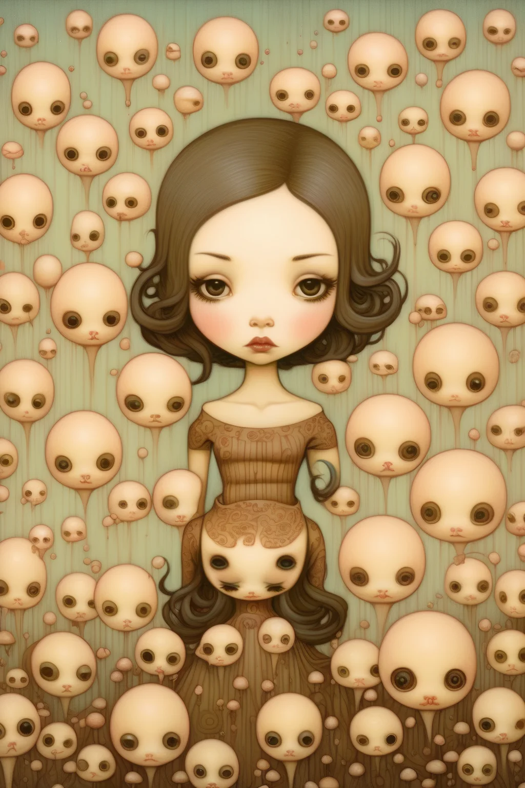 <lora:Audrey Kawasaki Style:1>Audrey Kawasaki Style - Audrey Kawasaki art design mixed with mark ryden art design