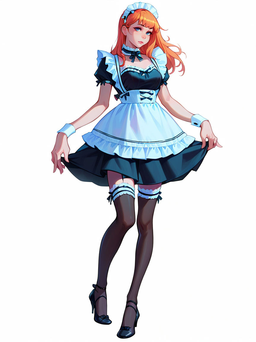 score_9, score_8_up, score_7_up, score_6_up, score_5_up,  <lora:maidXLP:0.9> maid apron, maid, maid headdress, thighhighs, wrist cuffs, 1girl, white background, high heels,  <lora:1ly4XLP:1> 1ly4
