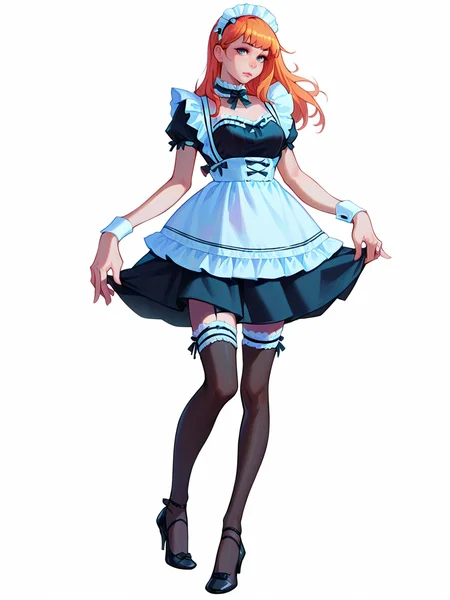 score_9, score_8_up, score_7_up, score_6_up, score_5_up, <lora:maidXLP:0.9> maid apron, maid, maid headdress, thighhighs, wrist cuffs, 1girl, white background, high heels, <lora:1ly4XLP:1> 1ly4
